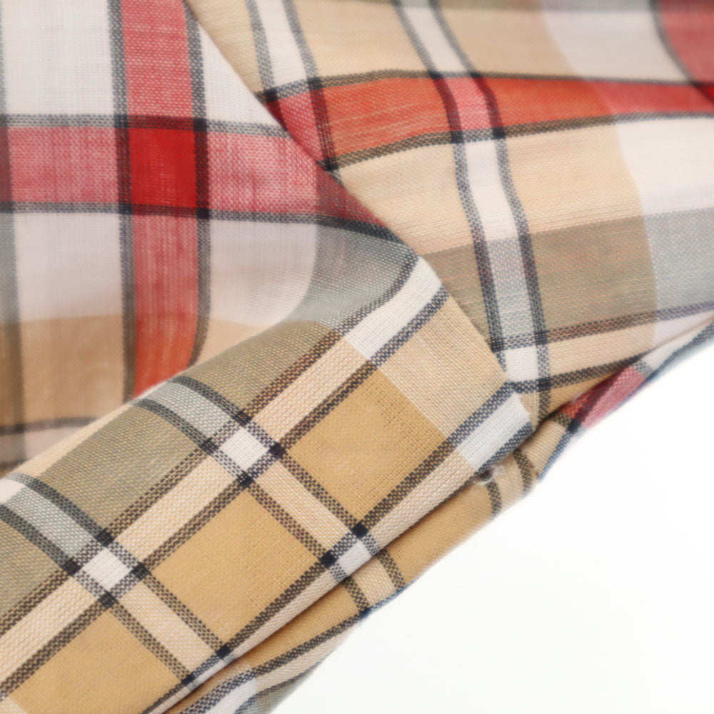 Darwin 60s Vintage Open Collar Check Shirt Beige Size L
