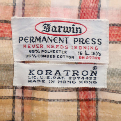 Darwin 60s Vintage Open Collar Check Shirt Beige Size L