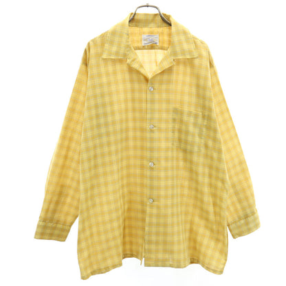 ARROW 60s Vintage Plaid Open Collar Shirt Yellow Size L