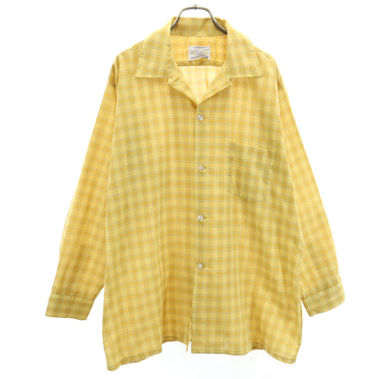 ARROW 60s Vintage Plaid Open Collar Shirt Yellow Size L