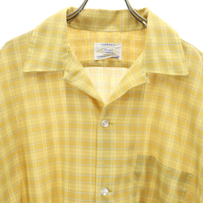 ARROW 60s Vintage Plaid Open Collar Shirt Yellow Size L