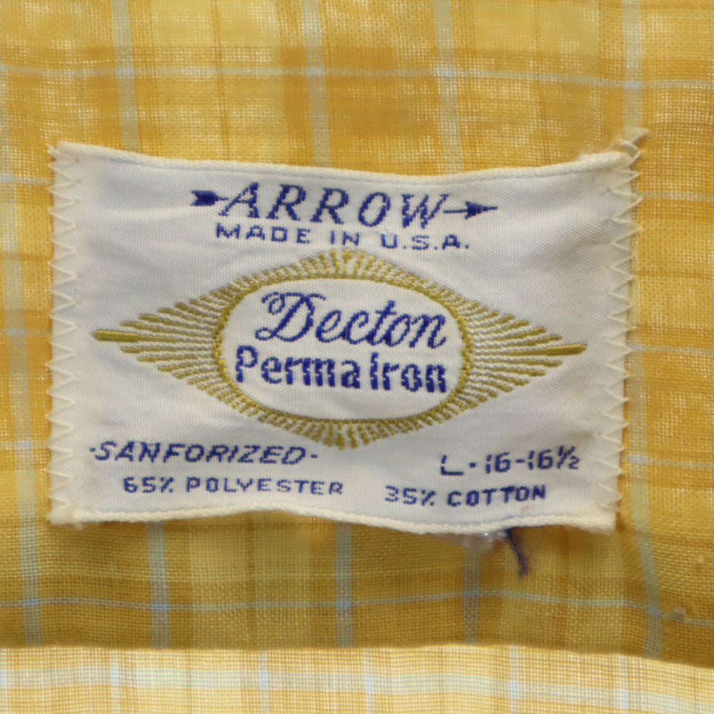 ARROW 60s Vintage Plaid Open Collar Shirt Yellow Size L