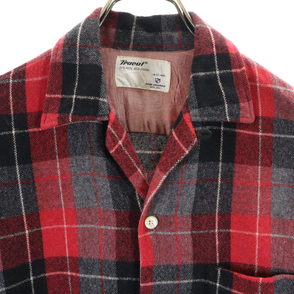 Truval 50s 60s Vintage Rayon Check Open Shirt Red Size S