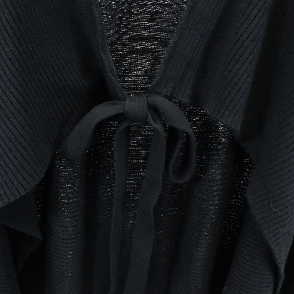 HaaT Black Wool Rib Knit Poncho Coat Size 2