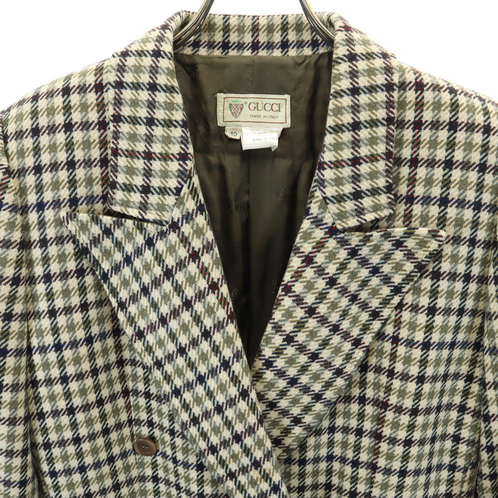 GUCCI 80s 90s Italian Wool Check Dbl Breasted Jacket Size 40