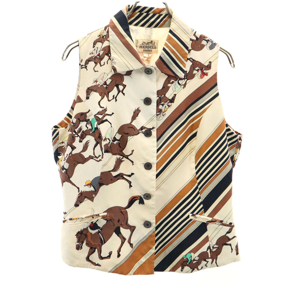 HERMES Horse Pattern Vest Ivory Size 40