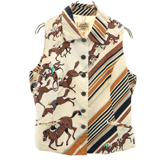 HERMES Horse Pattern Vest Ivory Size 40
