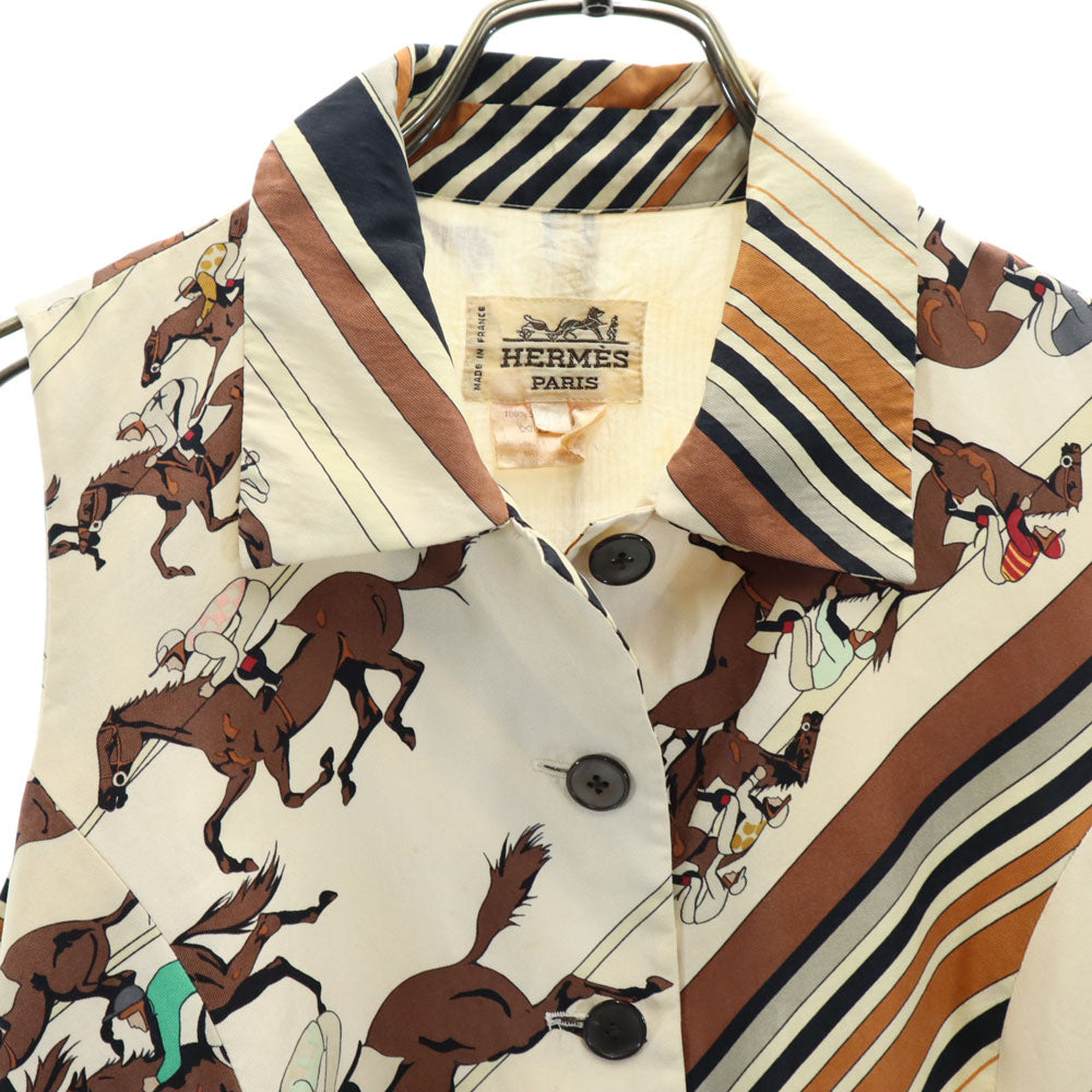 HERMES Horse Pattern Vest Ivory Size 40
