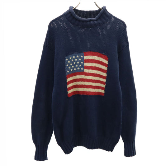 POLO COUNTRY Flag Cotton Knit Sweater Navy Size M