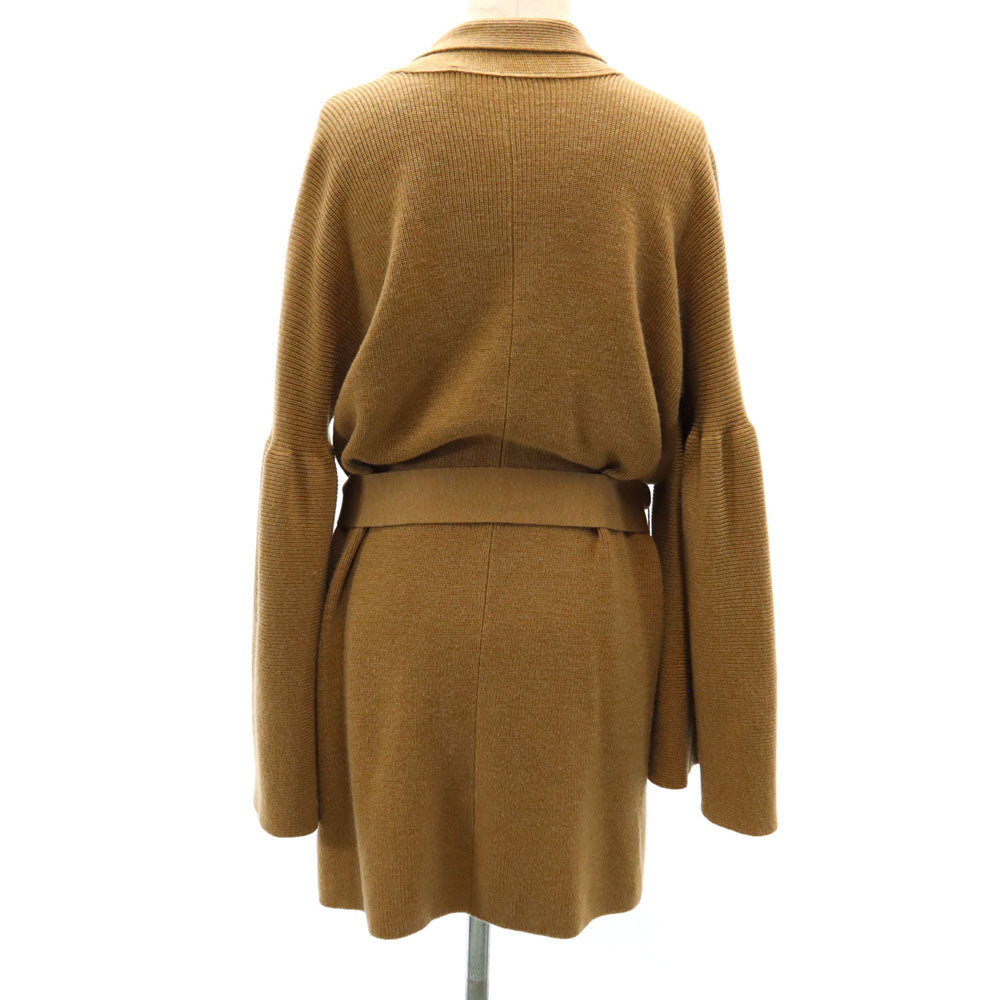 PAULE KA Wool Long Sleeve Cardigan with Ribbon Brown