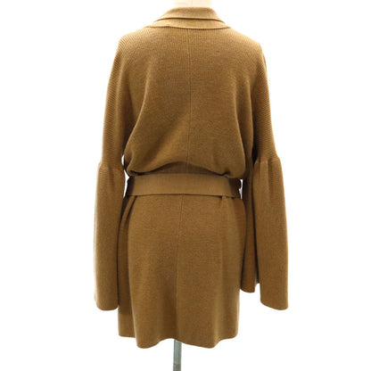 PAULE KA Wool Long Sleeve Cardigan with Ribbon Brown