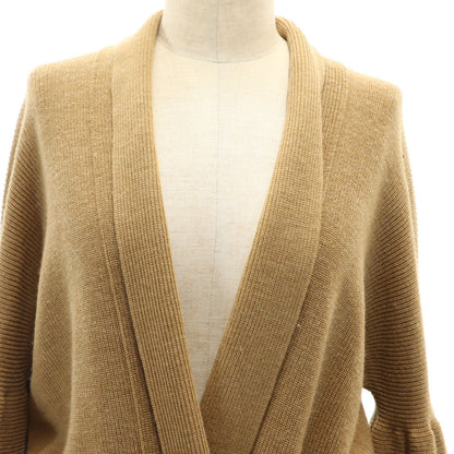 PAULE KA Wool Long Sleeve Cardigan with Ribbon Brown