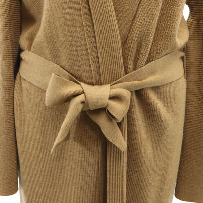 PAULE KA Wool Long Sleeve Cardigan with Ribbon Brown