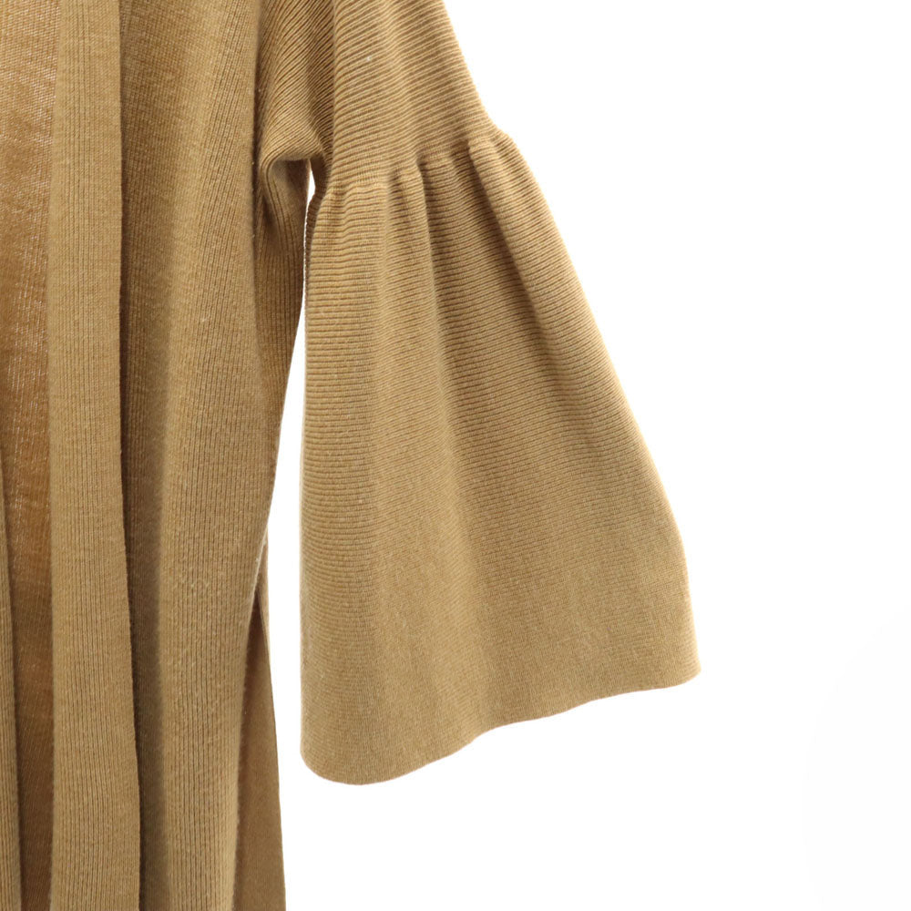 PAULE KA Wool Long Sleeve Cardigan with Ribbon Brown