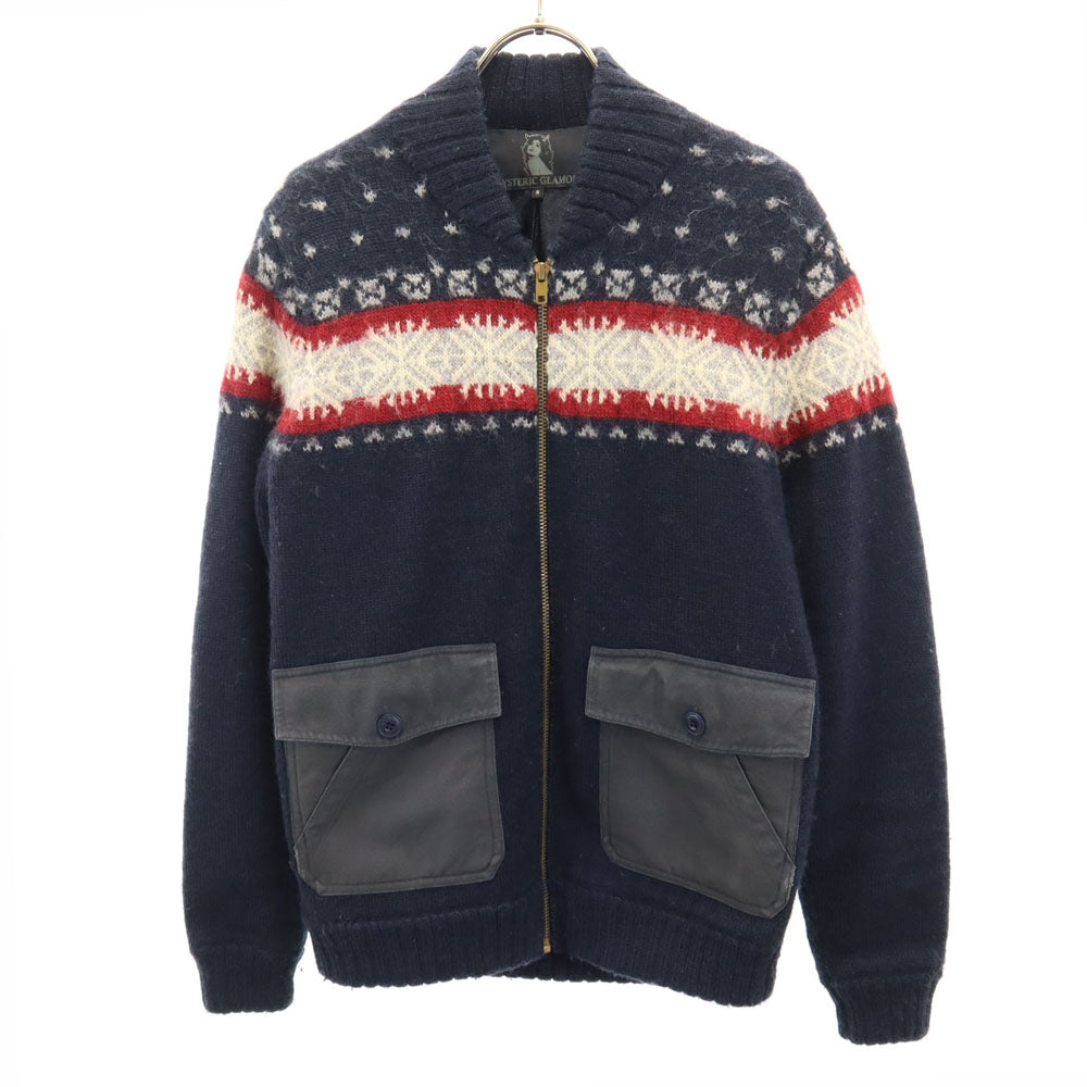 HYSTERIC GLAMOUR Nordic Knit Jacket Navy Size S