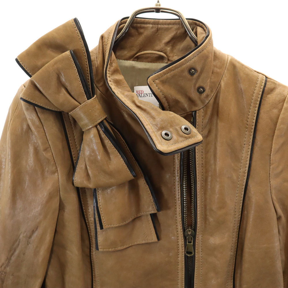 RED VALENTINO Biker Leather Jacket Brown Size 38