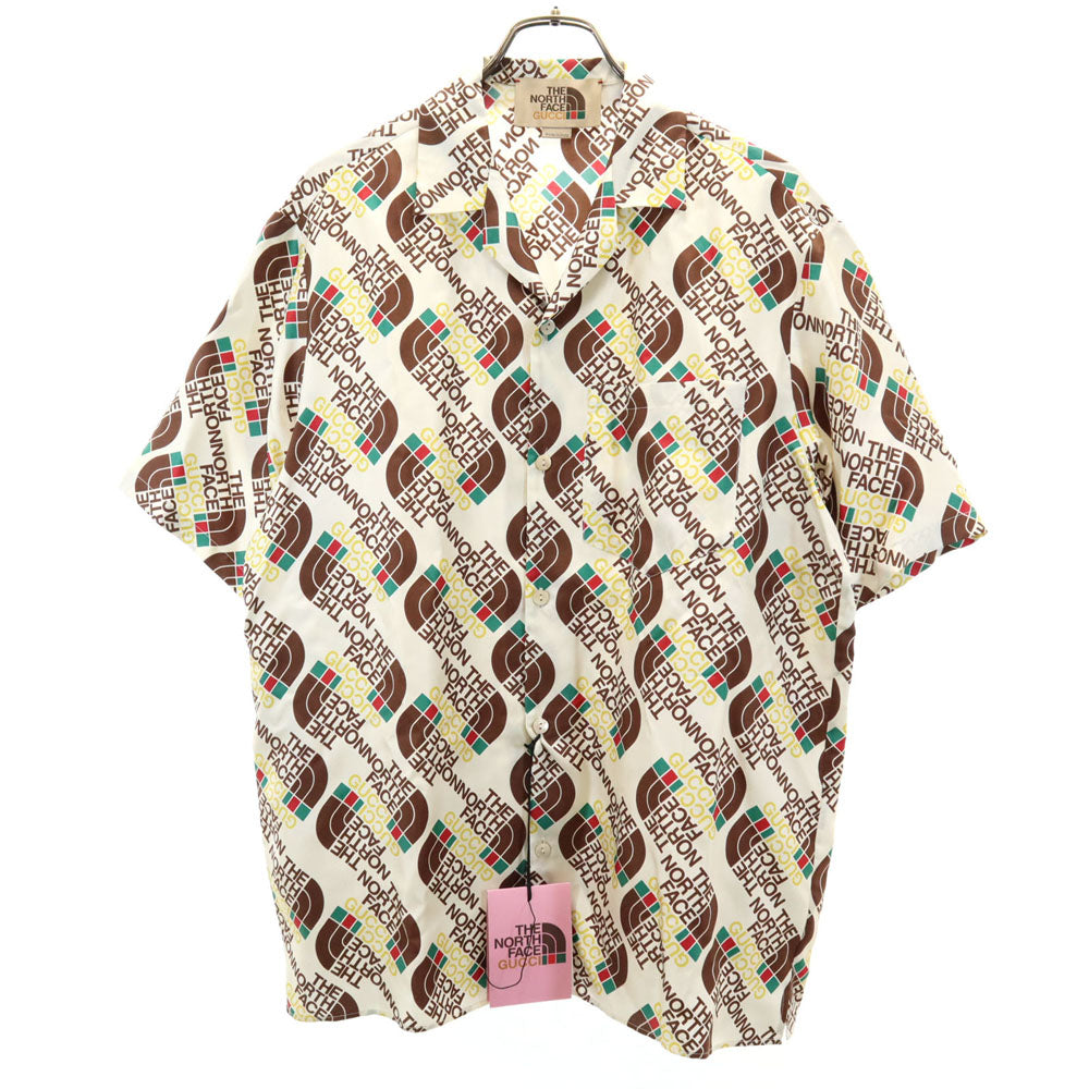 GUCCI TNF Collab Silk All-Over Logo Sleeve Shirt Size 46