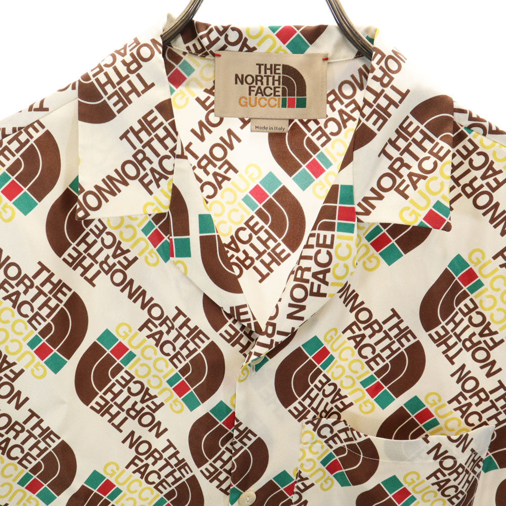 GUCCI TNF Collab Silk All-Over Logo Sleeve Shirt Size 46