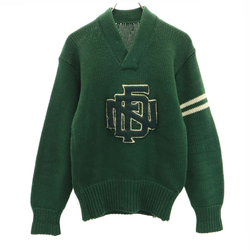 VINTAGE 40s 50s Lettered Patch Sweater Green