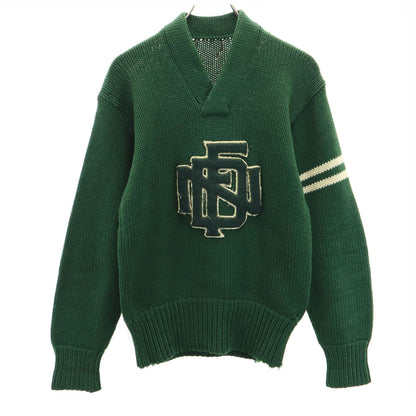VINTAGE 40s 50s Lettered Patch Sweater Green