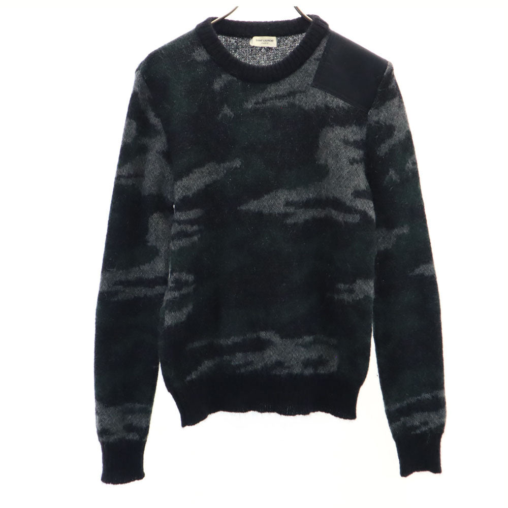 SAINT LAURENT Mohair Blend Camo Sweater Gray Size XS