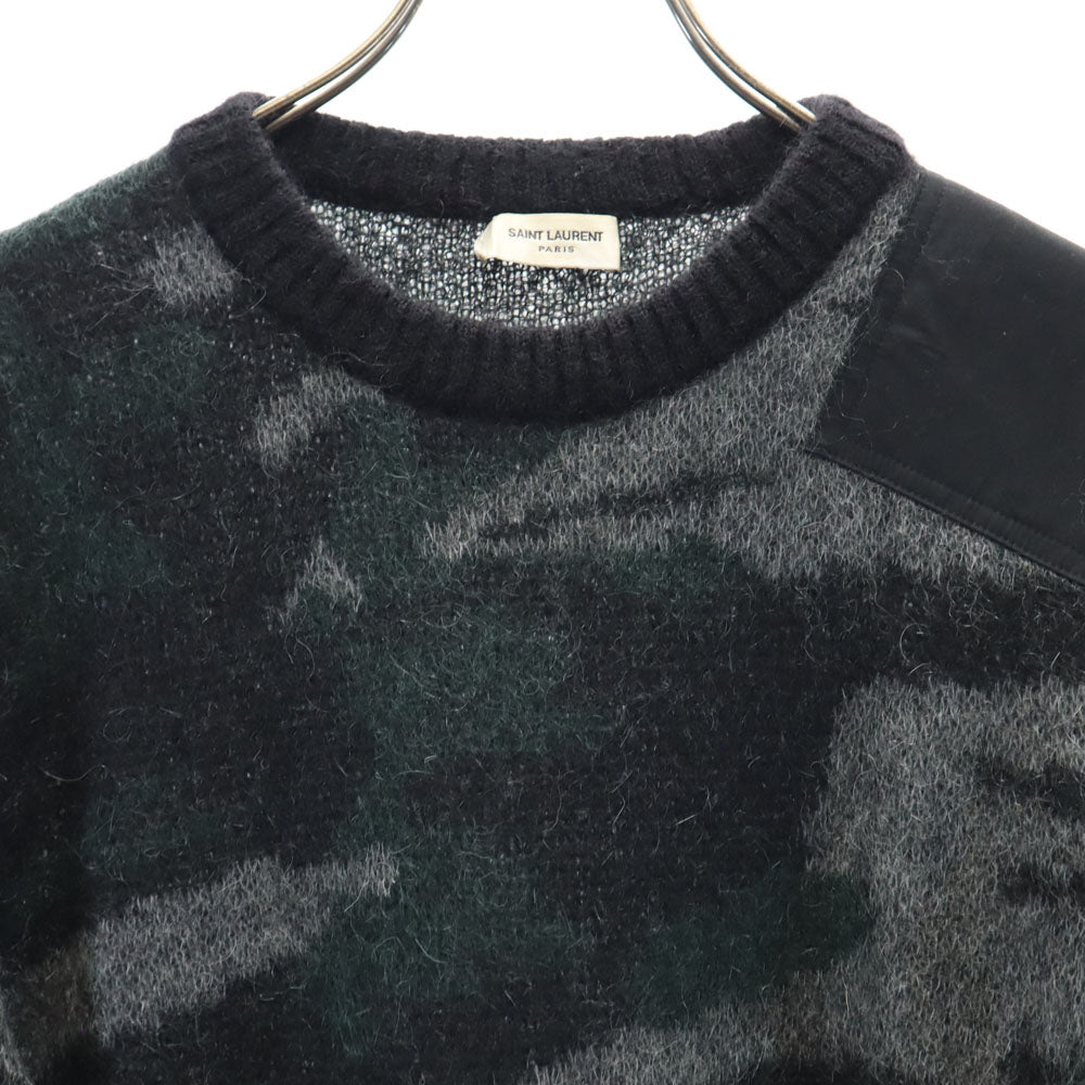 SAINT LAURENT Mohair Blend Camo Sweater Gray Size XS