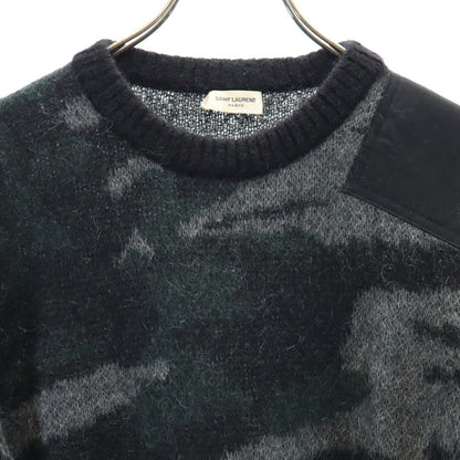 SAINT LAURENT Mohair Blend Camo Sweater Gray Size XS