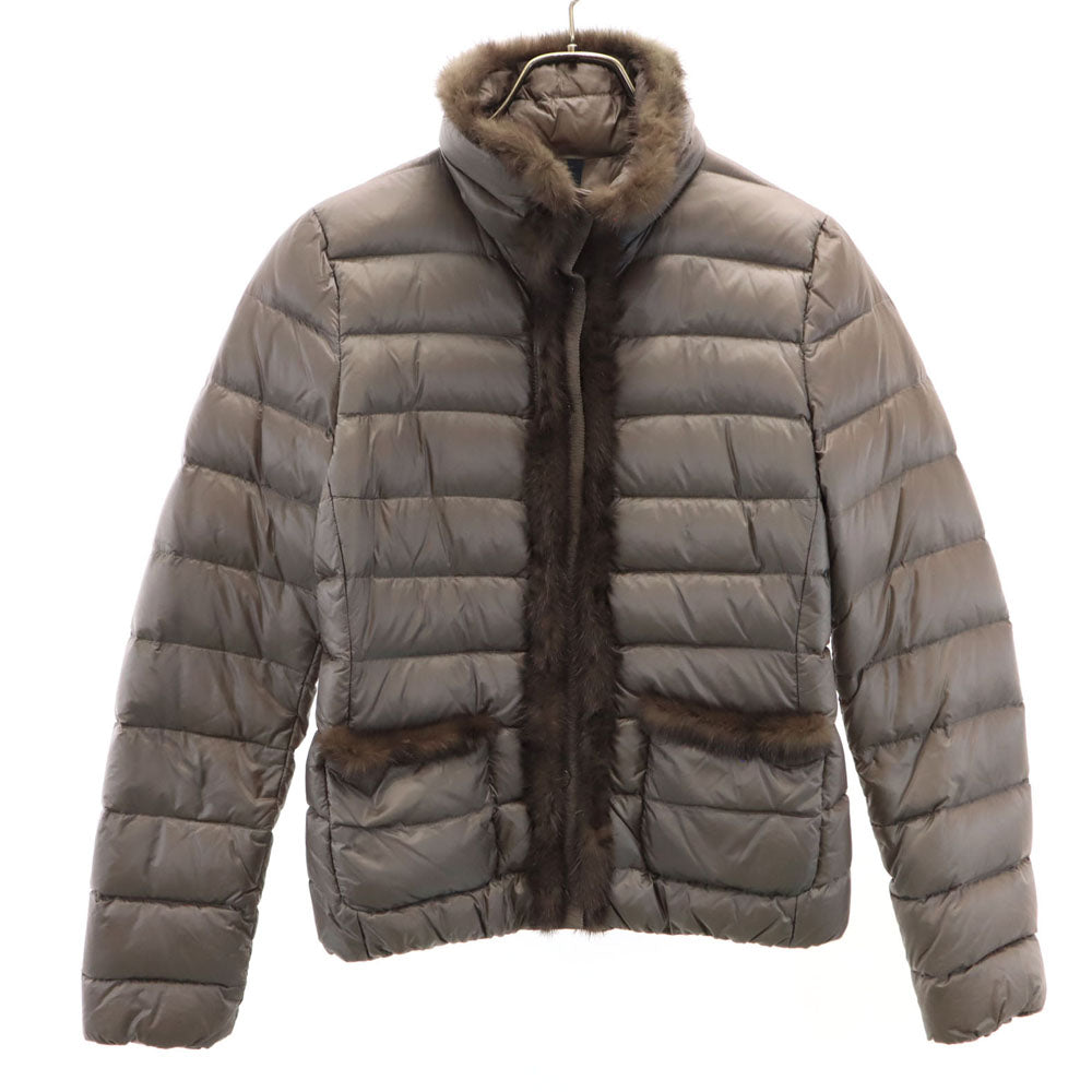 MONCLER Greige Down Jacket Mink Fur Trim
