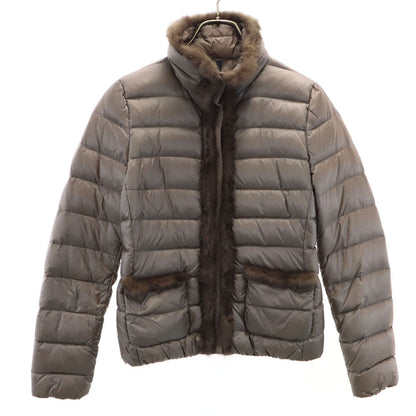 MONCLER Greige Down Jacket Mink Fur Trim