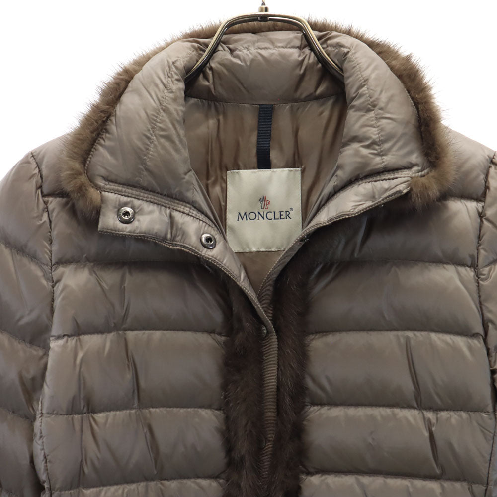 MONCLER Greige Down Jacket Mink Fur Trim