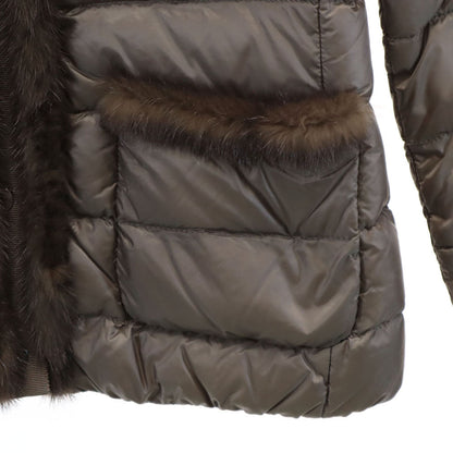 MONCLER Greige Down Jacket Mink Fur Trim