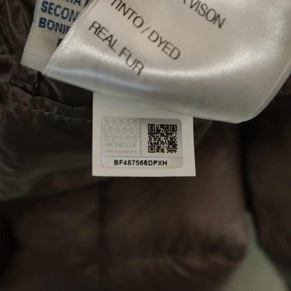 MONCLER Greige Down Jacket Mink Fur Trim