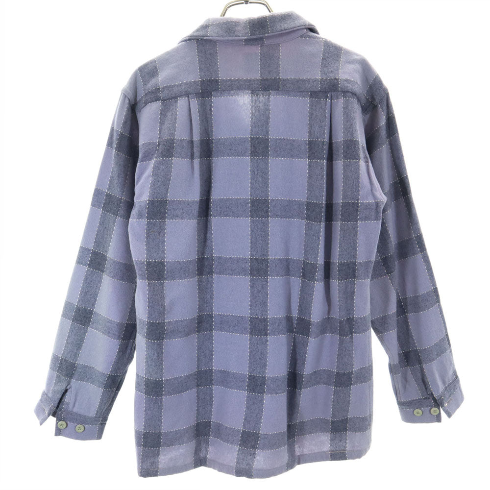 VINTAGE 50s Check Open Collar Long Sleeve Shirt Gray Size M