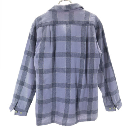 VINTAGE 50s Check Open Collar Long Sleeve Shirt Gray Size M
