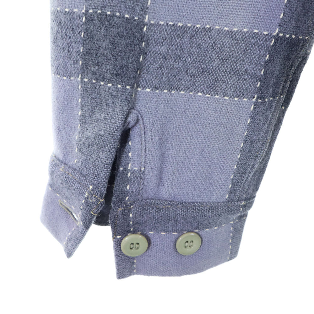 VINTAGE 50s Check Open Collar Long Sleeve Shirt Gray Size M