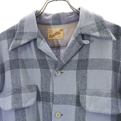 VINTAGE 50s Check Open Collar Long Sleeve Shirt Gray Size M