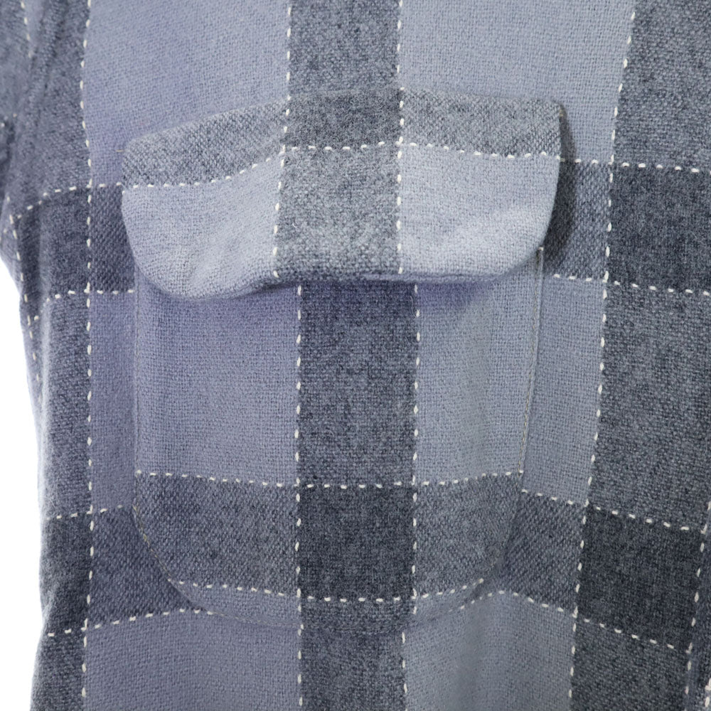 VINTAGE 50s Check Open Collar Long Sleeve Shirt Gray Size M