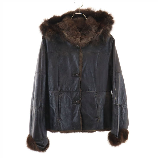 BALMAIN Rabbit Leather Jacket Brown Size JP 11