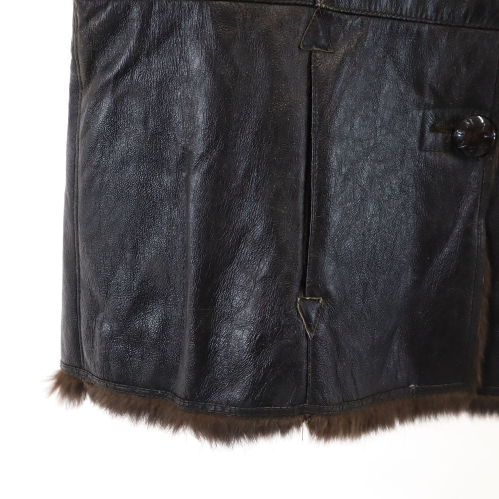 BALMAIN Rabbit Leather Jacket Brown Size JP 11