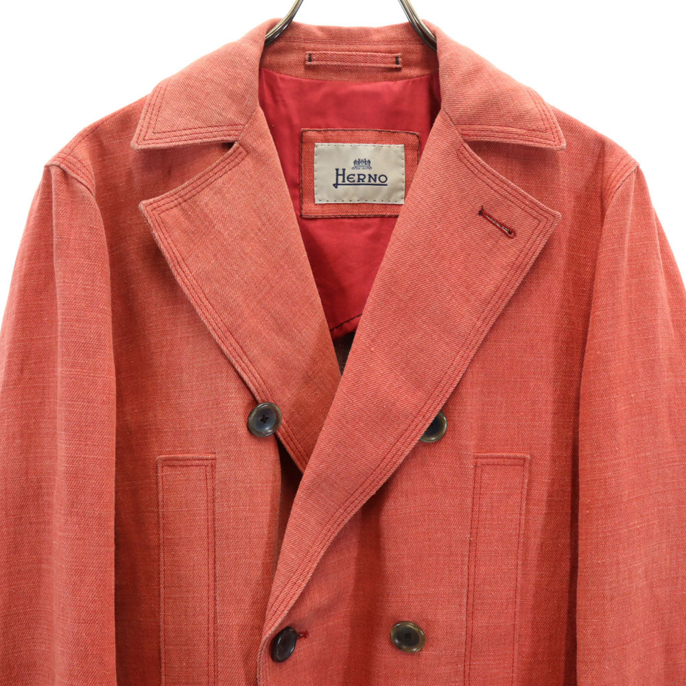 Herno Italian Linen Double Breasted Jacket Orange-Red Size 48