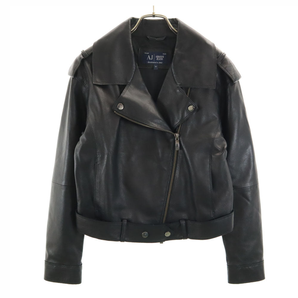 ARMANI JEANS Black Sheep Leather Riders Jacket Size 38