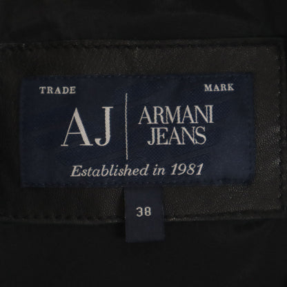 ARMANI JEANS Black Sheep Leather Riders Jacket Size 38