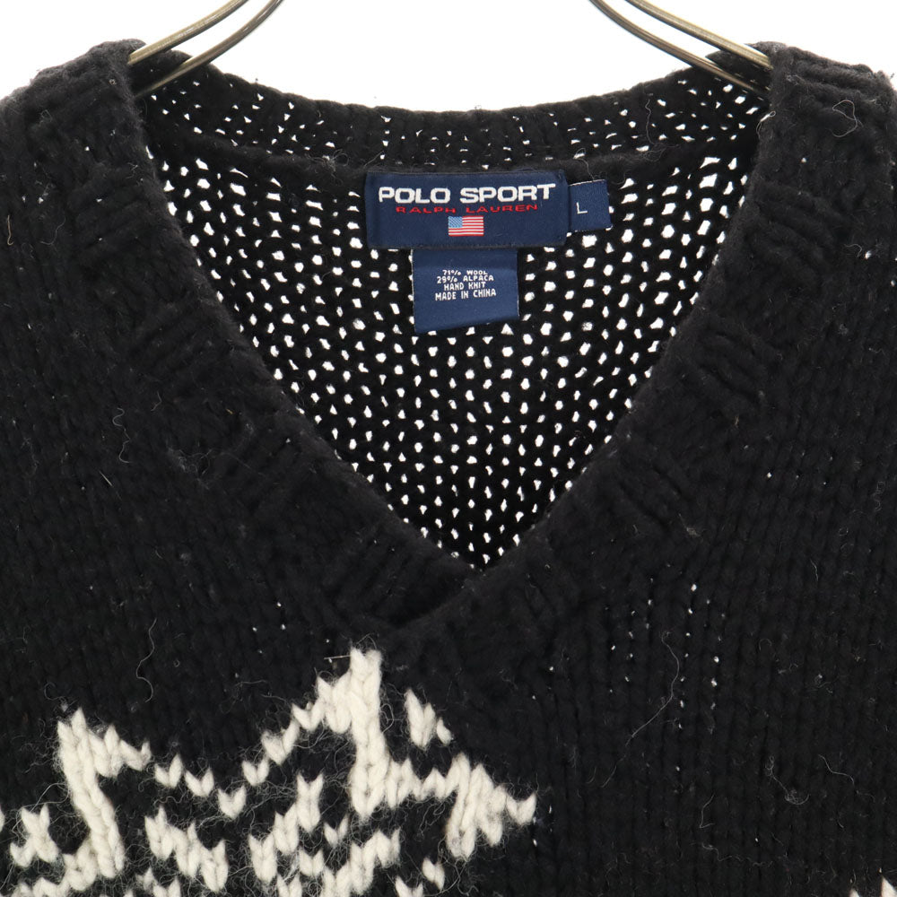 POLO SPORT RALPH LAUREN Hand Knit V-Neck Polo Black Size L