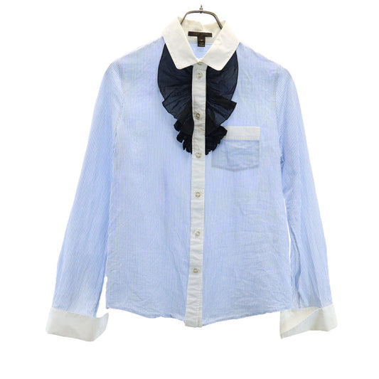 LOUIS VUITTON Ruffled Long Sleeve Cotton Light Blue Shirt Size 36