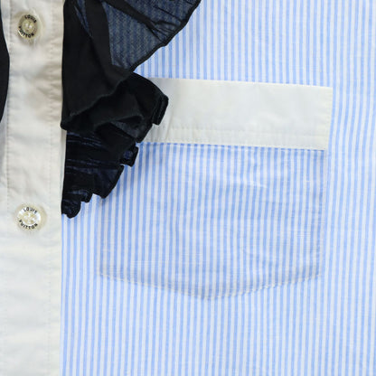 LOUIS VUITTON Ruffled Long Sleeve Cotton Light Blue Shirt Size 36