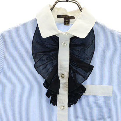 LOUIS VUITTON Ruffled Long Sleeve Cotton Light Blue Shirt Size 36