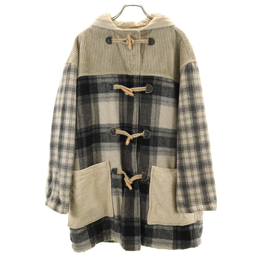 Blue Family Italian Check Padded Duffle Coat Gray Size 42