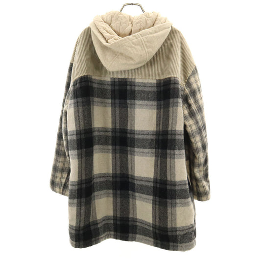 Blue Family Italian Check Padded Duffle Coat Gray Size 42