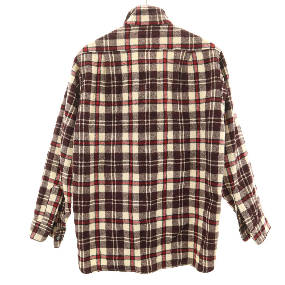 Sears 60s Vintage Plaid Open Collar Wool Shirt Brown Size S