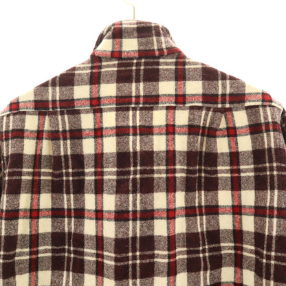 Sears 60s Vintage Plaid Open Collar Wool Shirt Brown Size S